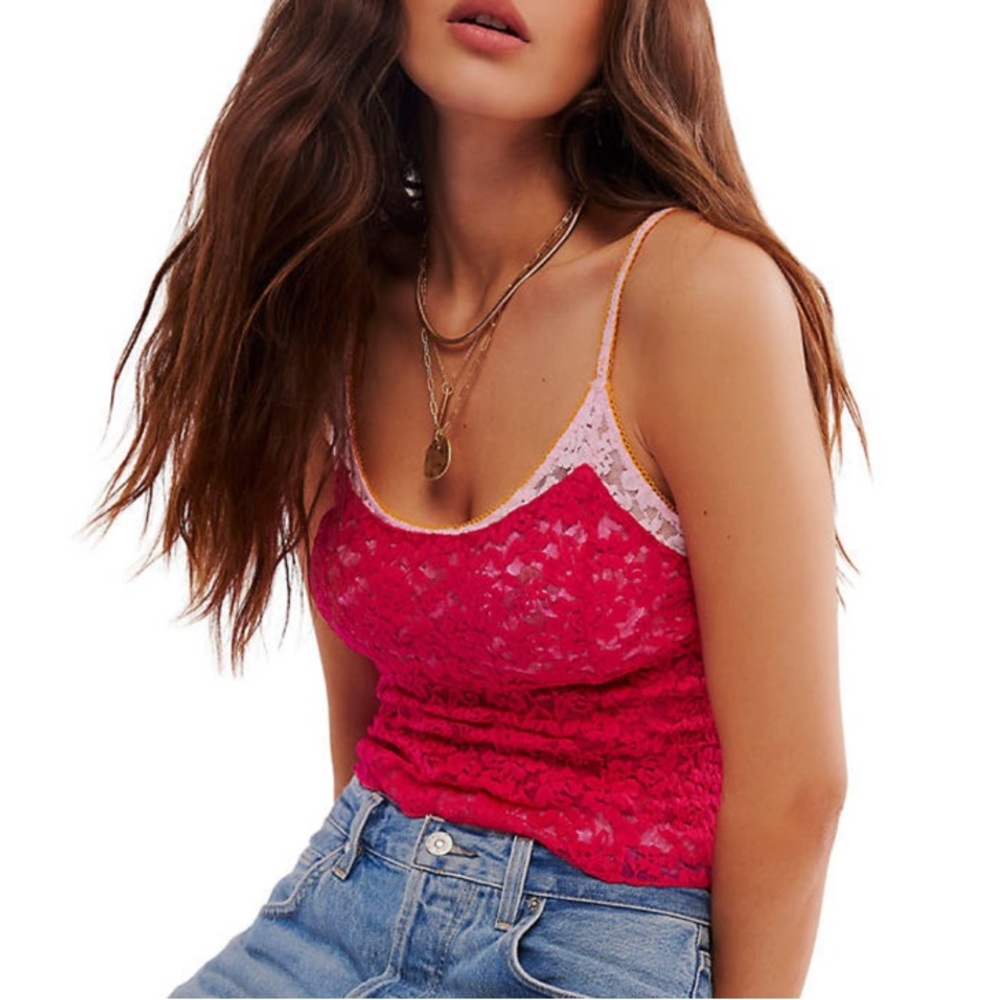Free People All Day Pink Lace Cami Medium